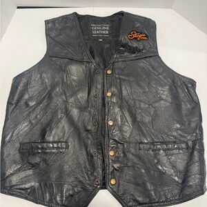 Genuine Leather Motorcycle Vest Mens XL Black Sturgis 2008 Patch Biker